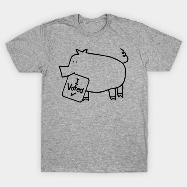 Cute Pig says she Voted Line Drawing T-Shirt by ellenhenryart